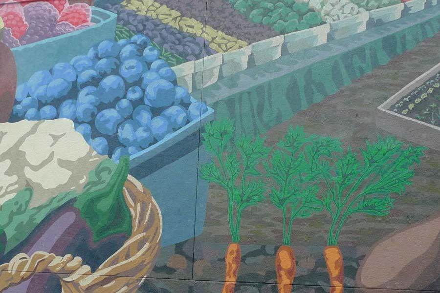 Artist painted Gourmet Ghetto foodie mural in downtown Berkeley California
