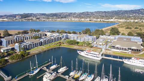 aerial view of boats at Berkeley Marina