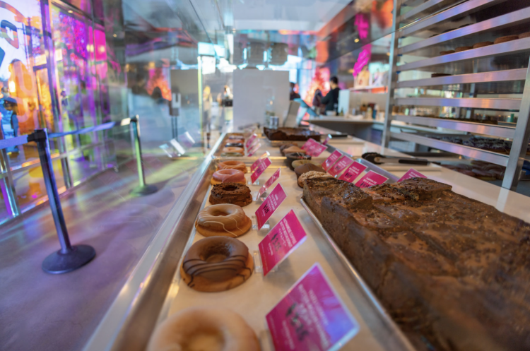 A glass display of mochi muffins and donuts from Third Culture Bakery