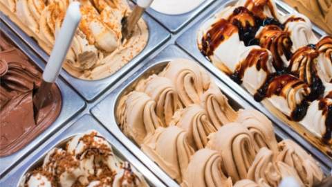 A variety of gelato flavors at Almare Gelato Italiano in Berkeley, CA. 