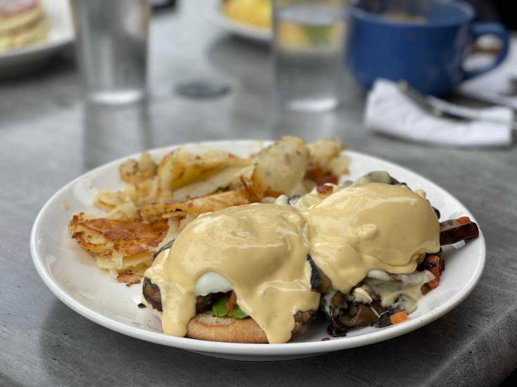 Eggs Benedict served during brunch at Cafe M