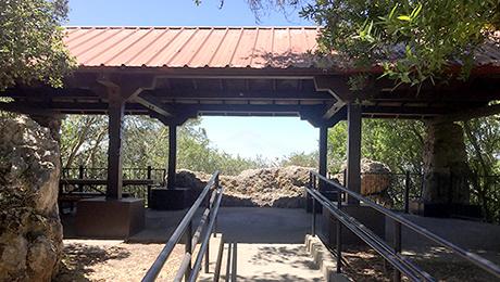 A pavillion surrounded by rocks at Cragmont Rock Park