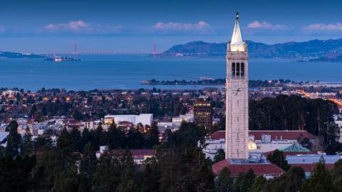 View of Berkeley overlooking the bay in the early evening