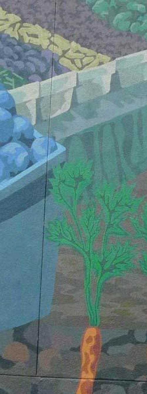 Artist painted Gourmet Ghetto foodie mural in downtown Berkeley California