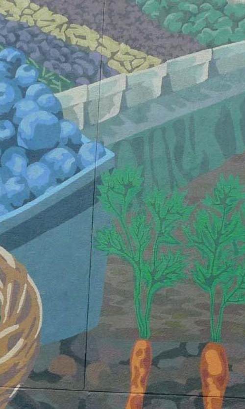 Artist painted Gourmet Ghetto foodie mural in downtown Berkeley California
