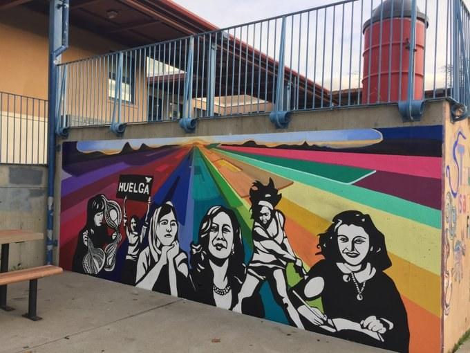 The Persist Mural in Berkeley's Solano Avenue District depicting important women from Berkeley 